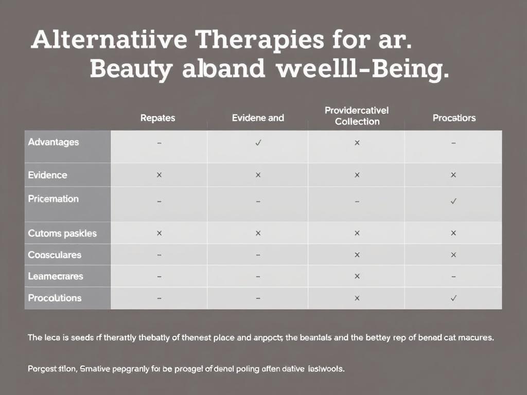     Terapias Alternativas para a Beleza e o Bem-Estar. Tabela comparativa: vantagens, evidências e precauções